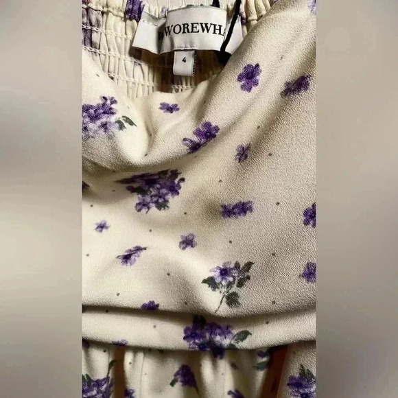 NNT We wore what puff sleeve asymmetrical tiered cream purple floral dress 6 - Picture 4 of 6